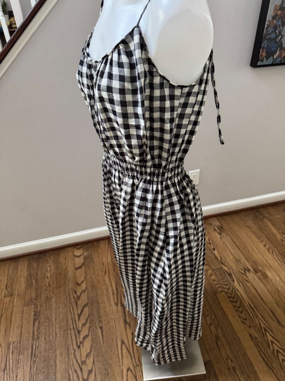 DÔEN DOEN Leslie Gingham Smocked Voile Midi Dress Black White Small - Picture 5 of 6